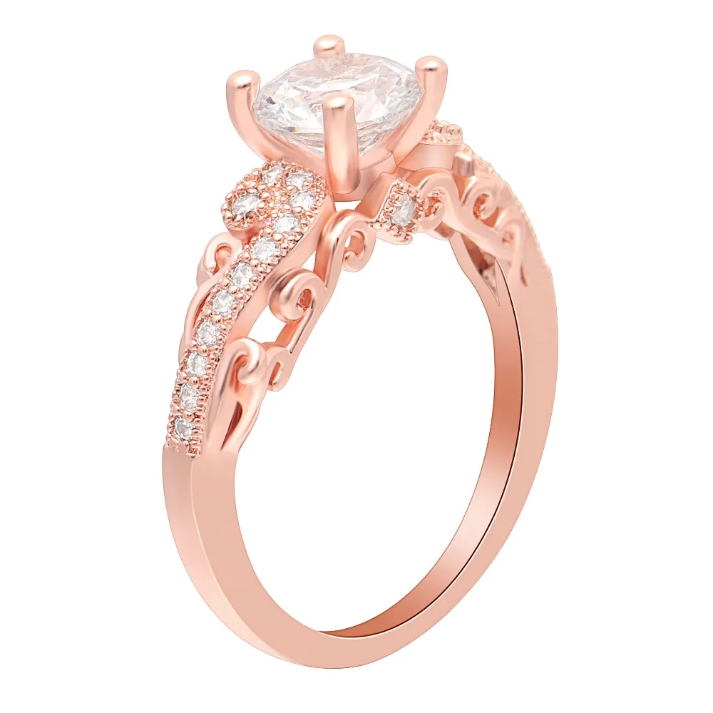 

Luxury Plated Rose Gold Ring Women Fashion Jewelry Diamond Engagement Ring, White zircon