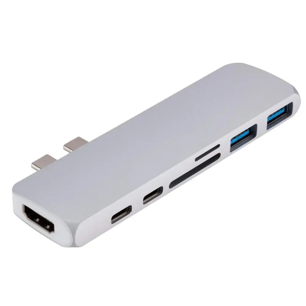 

High Quality 7in1 USB-C Hub Dual Type-C Multiport Card Reader Adapter 4K HDMI For MacBook Pro