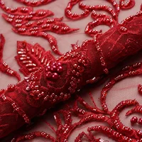 

New red dress wedding gown embroidery net beaded lace fabric embroidery