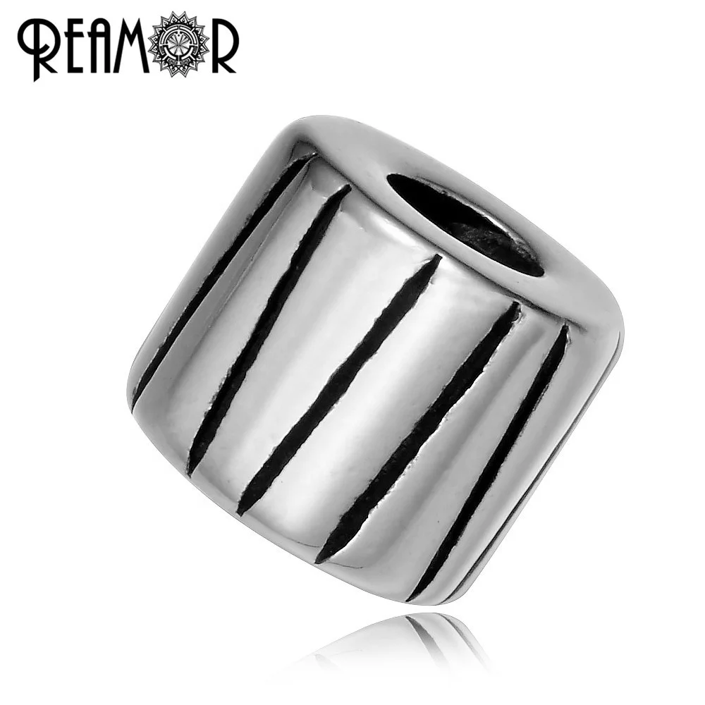 

REAMOR High Polished 316L Stainless steel Stripe European Big Hole Charm Beads Spacer Bead Fit Bracelet Jewelry Making DIY