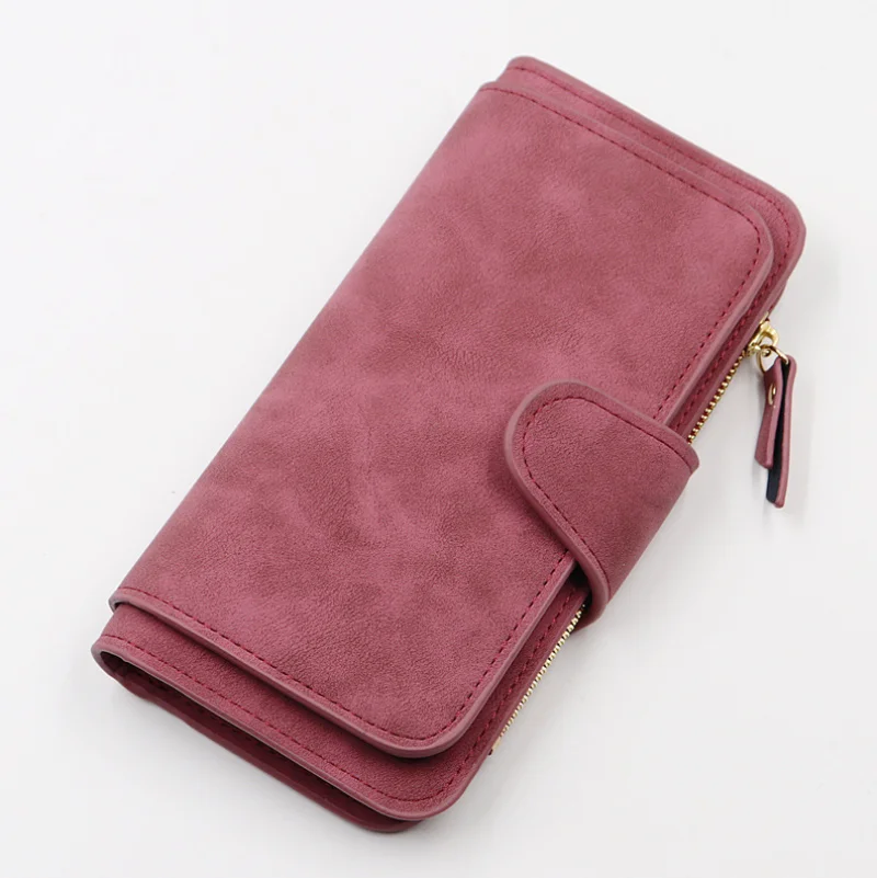 

Fashion waterproof Matte PU leather red wallet ladies long wallet woman
