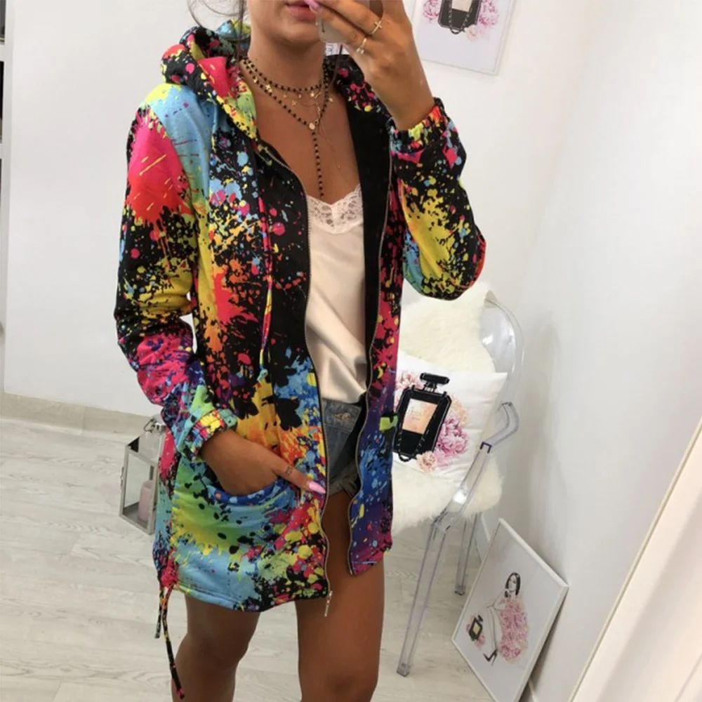 

Wholesale Tie Dye Hoodie Jacket Women Printed Hoodies, 3 colors, customized