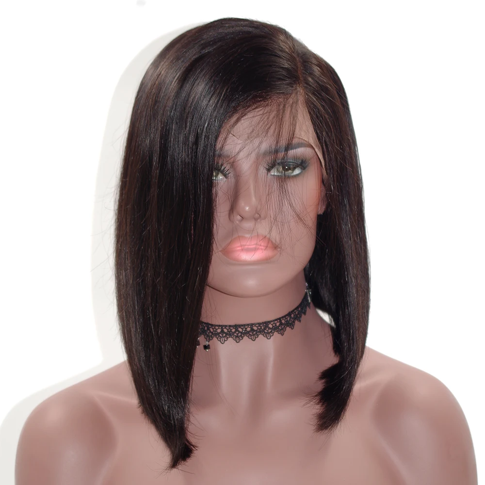 

Short Bob 180% Density Full Lace Human Hair Wigs Silky Straight Brazilian Virgin Hair Pre-Plucked Full Lace Wigs With Baby Hair, Natural color lace wig