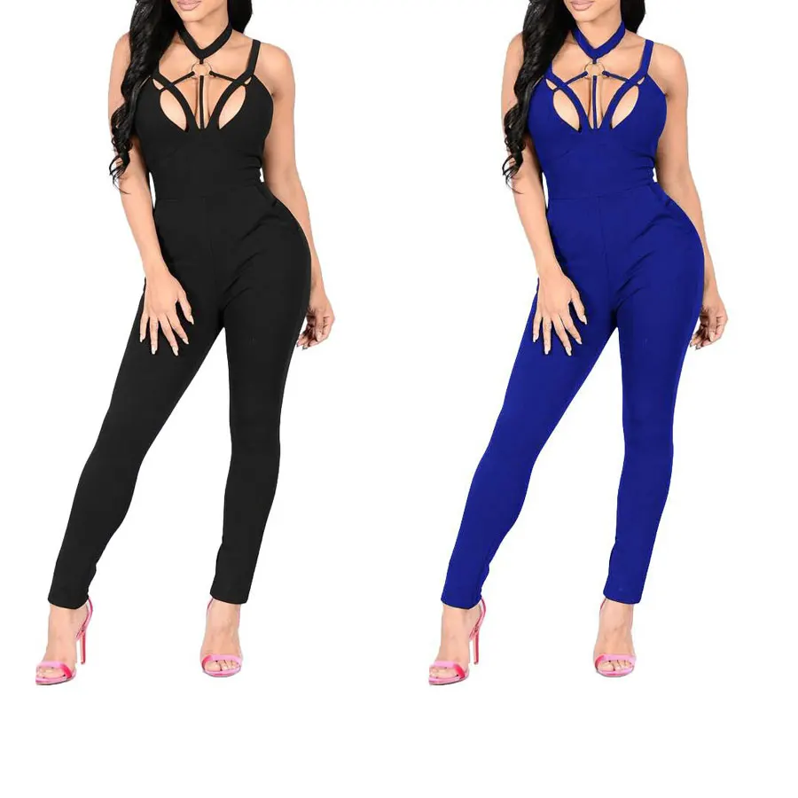 

80908-MX18 spaghetti sleeve zipper fly hot girl jumpsuits