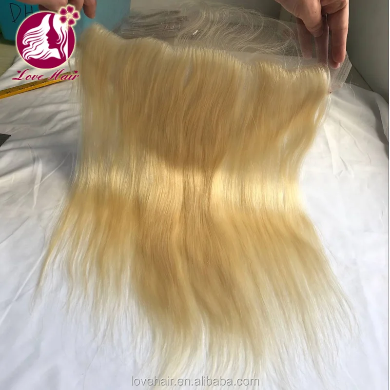 

Indian remy hair color 613 blonde smooth straight hair style pre plucked lace frontal 13*6 size in stock, Natural color