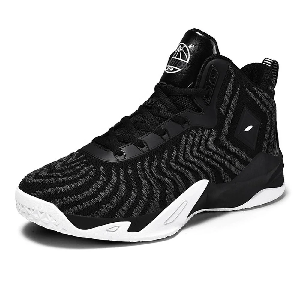 

Durable Soft Comfortable Anti slip Stable Ankle Protective Top Quality Men Sports Basketball Shoes, Black/ black red/ red