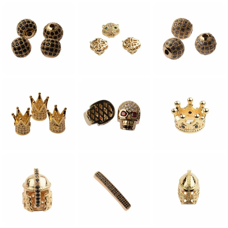 

DIY Micro Diamond Zircon Jewelry Accessories Crown Charm Beads Cubic Pave Ball Spacer Warrior Helmet Zircon for Bracelet Jewelry, Gold,sliver,rose,black
