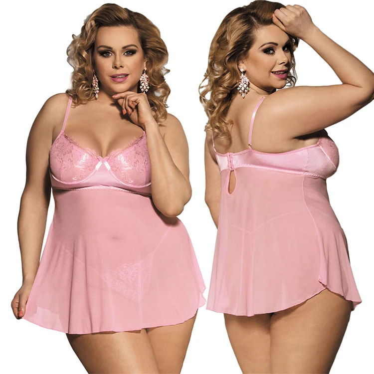 

Good Quality Cute Pink Sheer Lace Lingerie Plus Size Sexy Night Dress