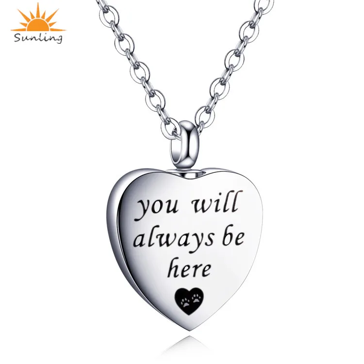 

Wholesale Silver personalized stainless steel dog paws heart pet cremation urns necklace pendant jewelry for women men ashes