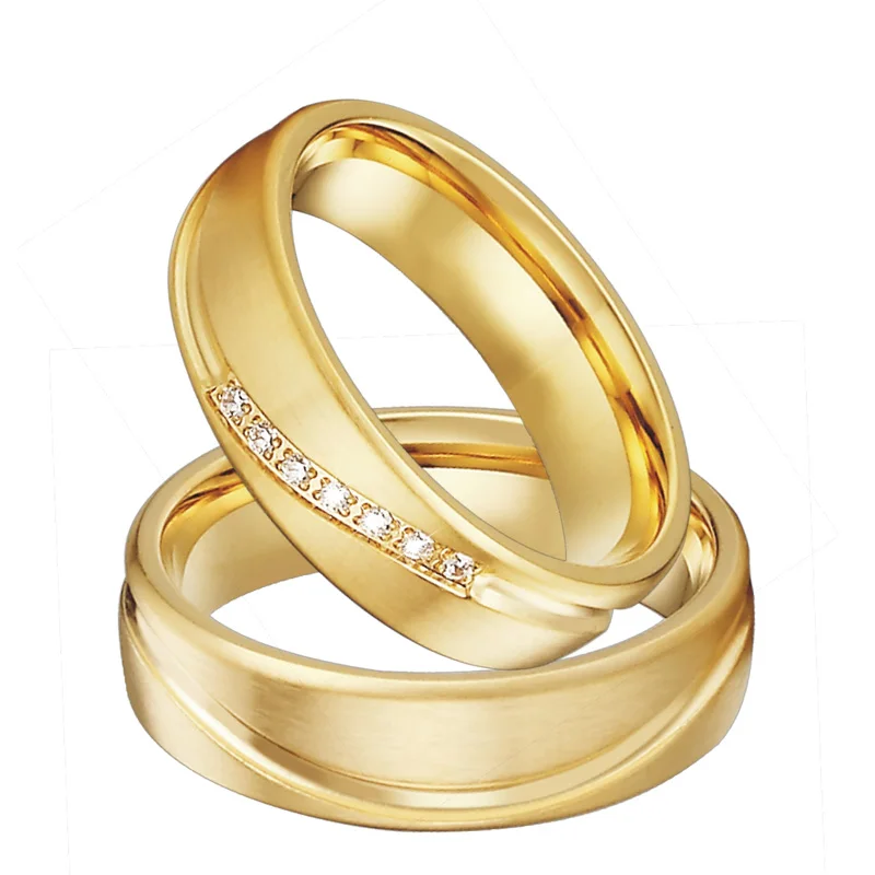 

Factory Wholesale custom stainless steel rings Solid 14k gold plated couple wedding band rings for men and women wholesale, As the photo