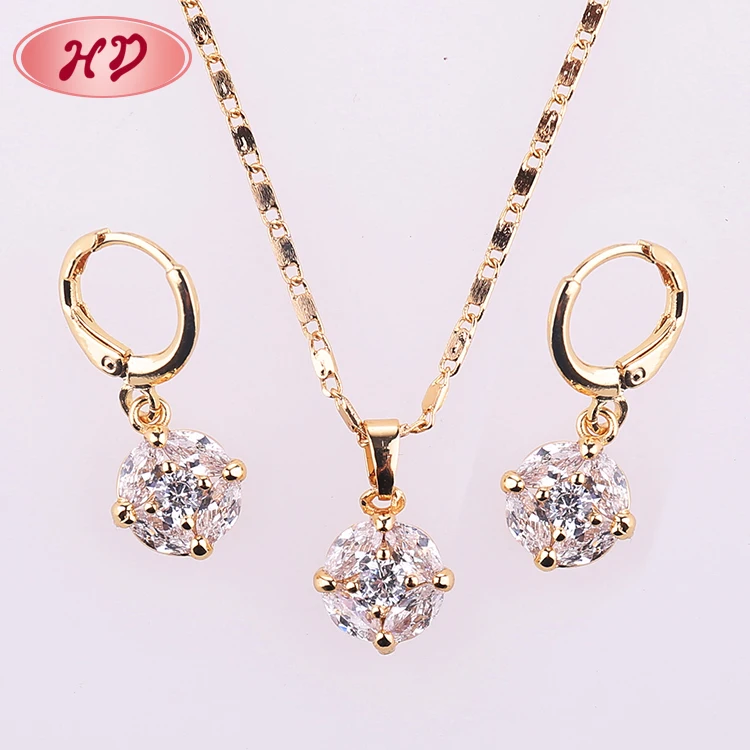 

Wholesale White Zircon Brass Gold Plated Ball Jewelry Sets