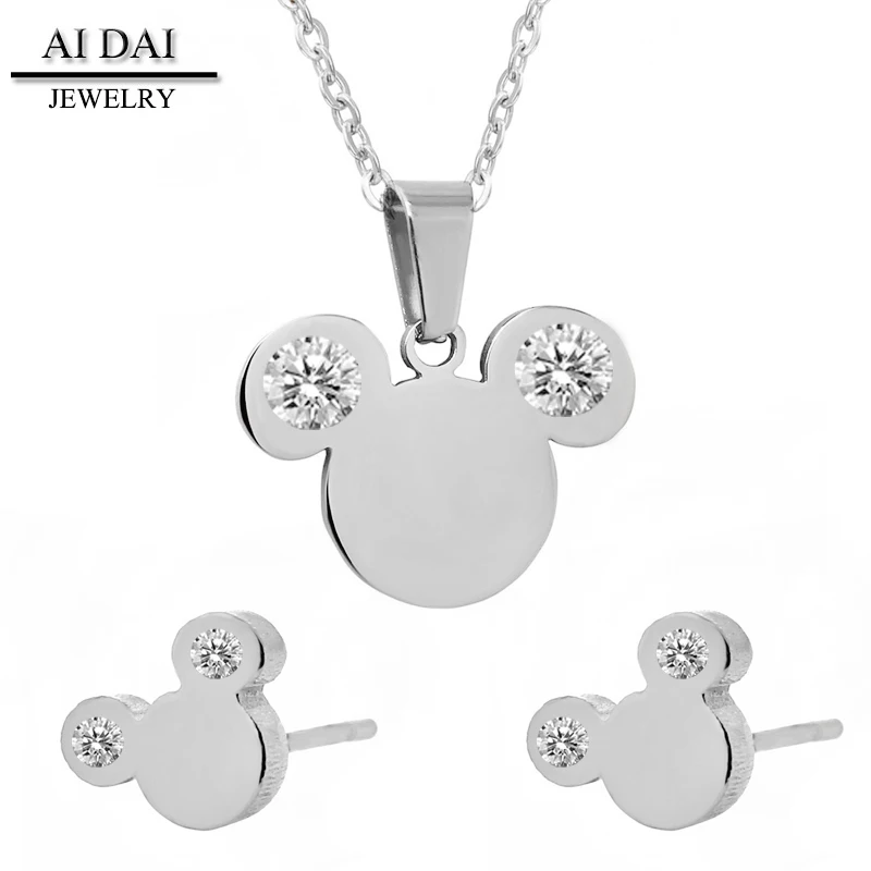 

wholesale crystal jewelry set fashion stainless steel Mickey Jewelry Set