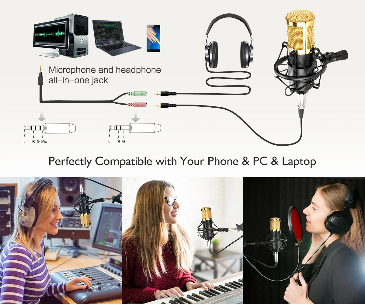 Fifine 800 Mic Hot Sale Condenser Studio Microphone 3.5mm Jackplug