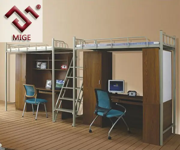 ארון כפול מדף ספרים ושולחן מתכת הצבאית מיטות קומותיים 