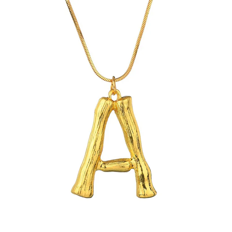 

Fashion Gold 26 English Alphabet Bamboo Shape Charm Letter Pendant Women Choker Necklace Jewelry