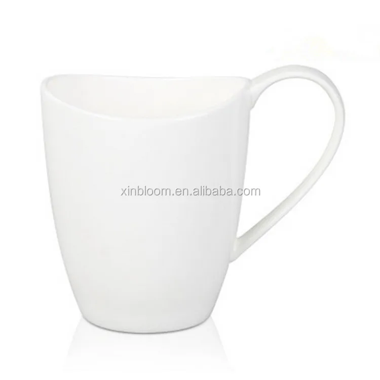 

450ml full white plain bone china unique crescent shape ceramic mug with handle, Various