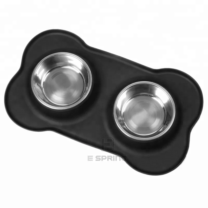 

Large stainless steel dog bowls with mat collapsible silicone pet feeder food bowl