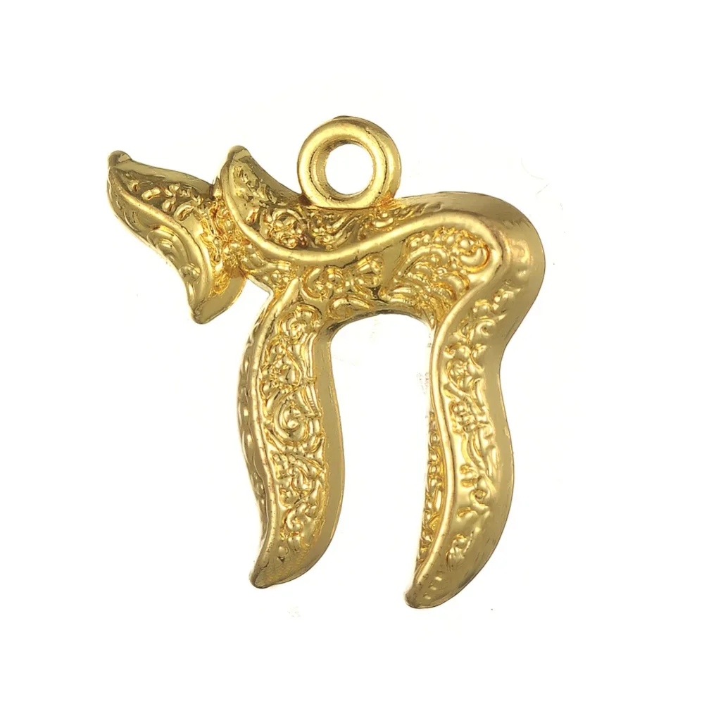 

Yellow Gold Plated Religious Series Jewish Chai Charms Pendant, Picture