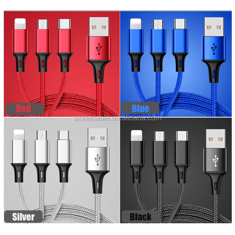 3in1 Usb Cable For Iphone X 8 7 6 Cable Micro Usb Type C For Samsung S9