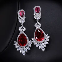 

New Arrival Luxury Big Long Flower Pendant Drop Earrings With Shining CZ Bridal Women Wedding Party Jewelry