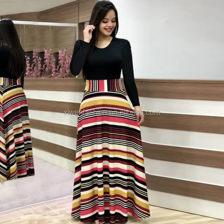

Women Fashion Long Sleeve Floral Printed Waist Slim O Neck waist tight Tunic Long Casual Dress