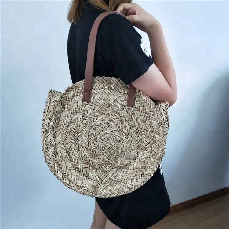 

Round Shape Natural Straw Seagrass Beach Tote Bag Basket