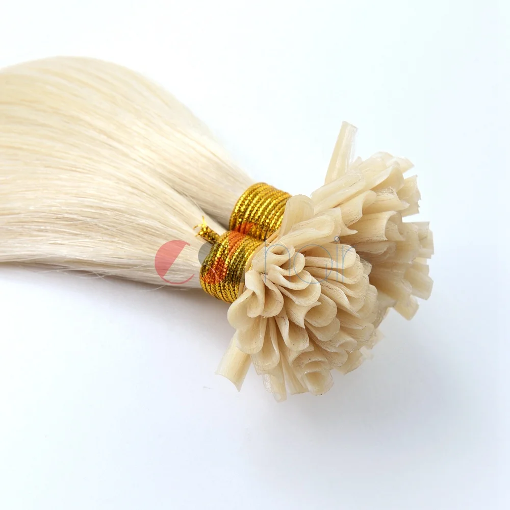 

Wholesale 1g each strand nail tip russian straight virgin blonde human hair extensions