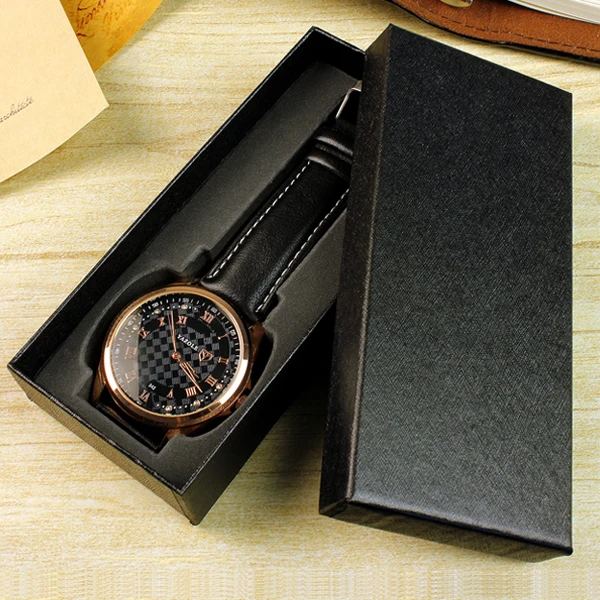 

MY-A035 China factory Hot selling stylish high quality rectangle paper watch box luxury watch packaging box, Black