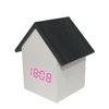 Electric digital wall clock wood clock led white pink light mini house wooden table alarm clock