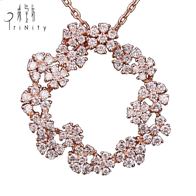 Cluster trendy design Handmade 18k solid rose gold flower necklace For christmas gift