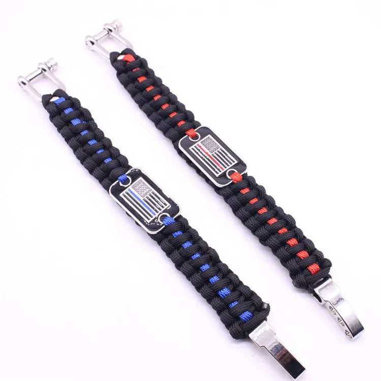 Wholesale Thin Blue Line Cheap Paracord Bracelet With Adjustable