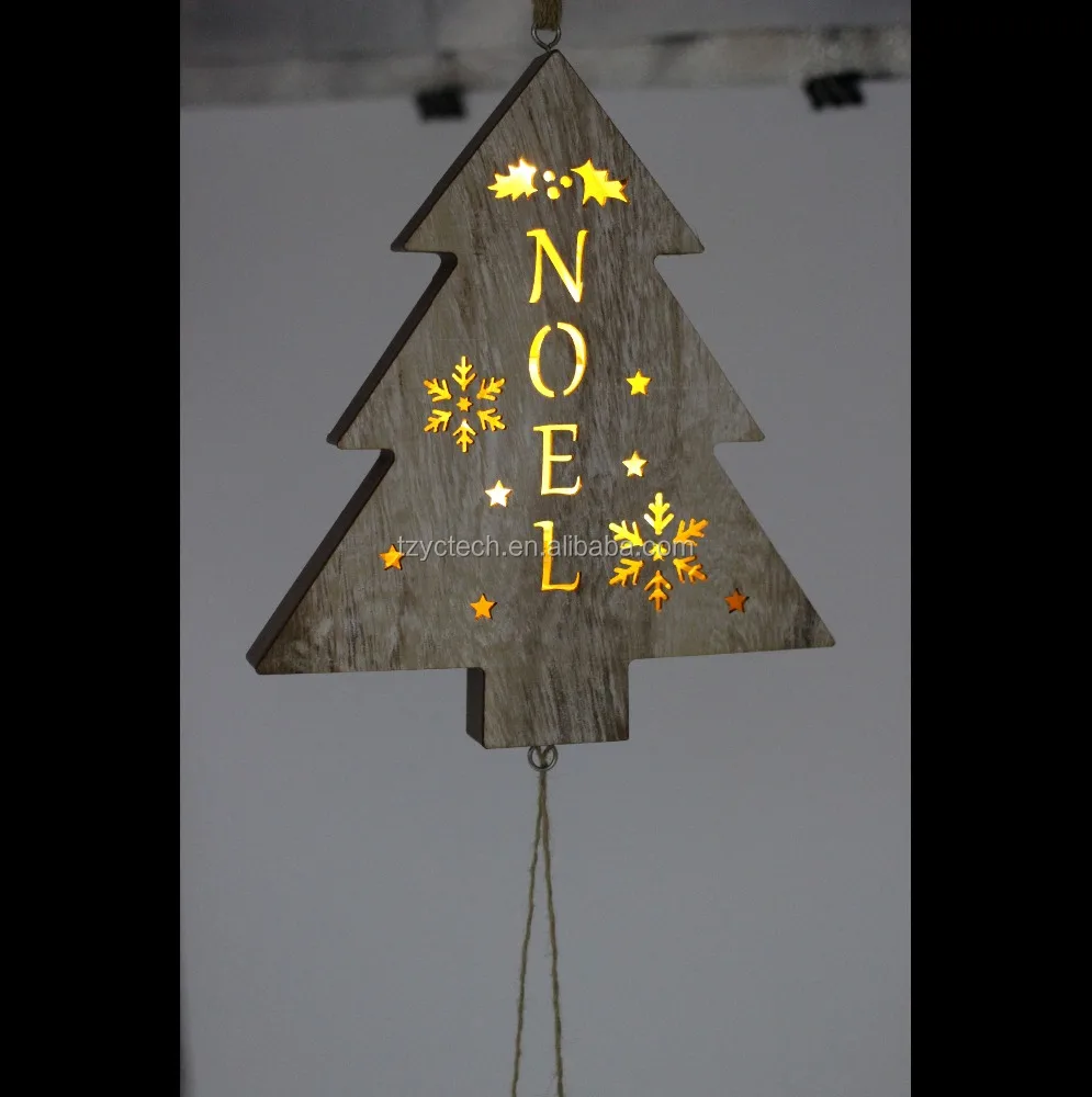New Products Wholesale Wooden Christmas Tree Led Lights Hanging For Christmas Decoration Battery Operated