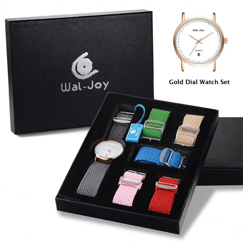 

Wal-Joy Brand Nylon Band Waterproof with Calendar Quartz Luxury Watch Set WJ9007, Grey, green, beige, red, pink, dark blue
