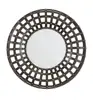Furniture Burnished Black Metal Gridded Frame Round Glass Wall Mirror