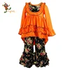 PGCC6261 in stock cotton orange top black flower pants girls ruffle outfits children clothes