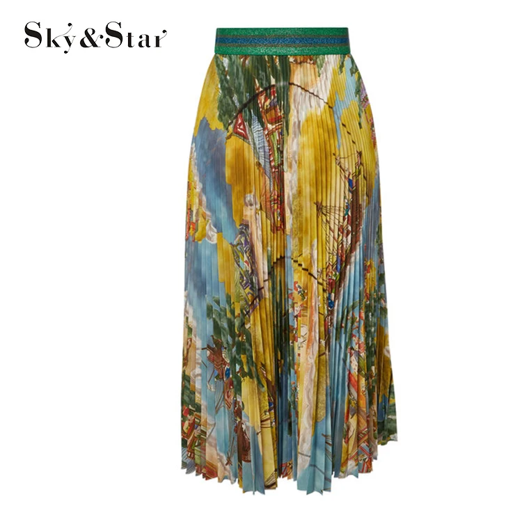 

High quality long skirt Women High Waist Elastic Satin Flared Swing Maxi Skirt Pleat Prom Gown, Warm