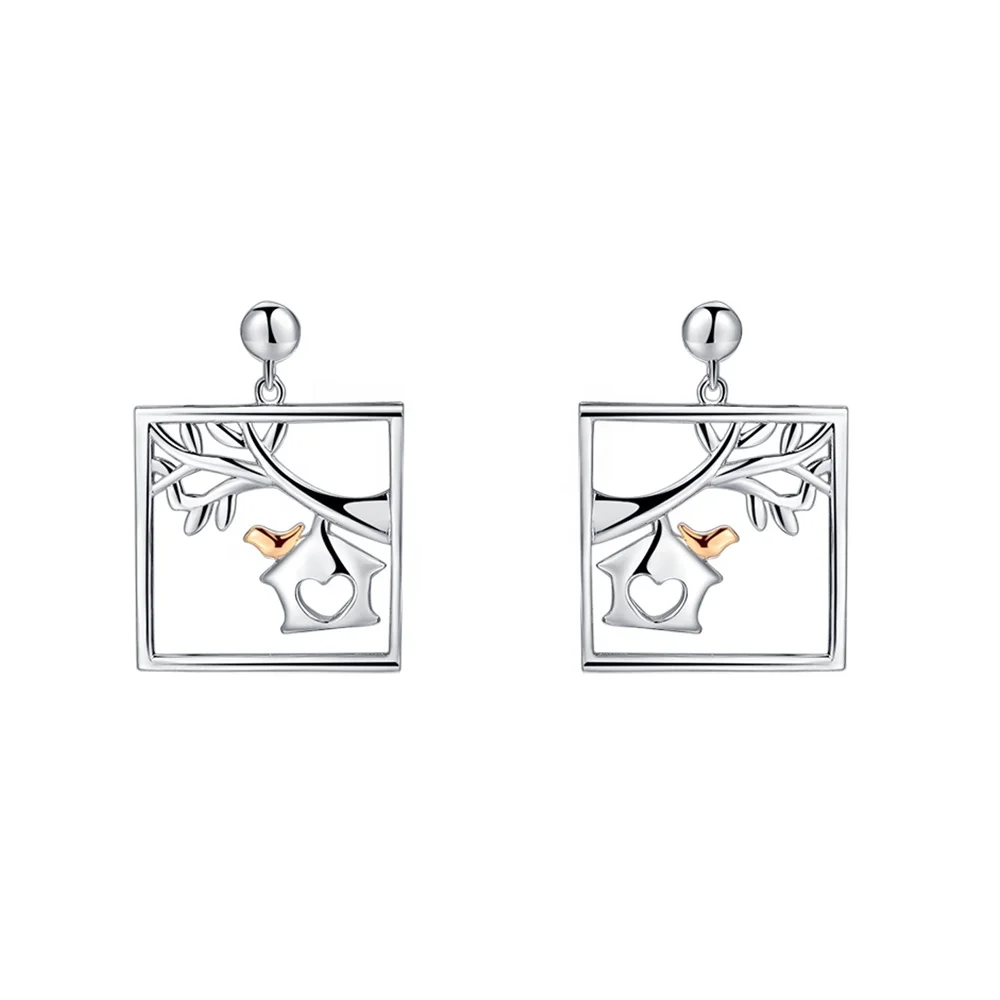 

Custom Jewelry 925 Sterling Silver Children Bird Tree Fancy Earring, Silver;gold;rose gold or custom.