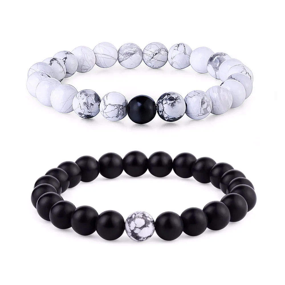 

Free Shipping Service Hottest Distance Yin Yang Natural Stone Beads Relastionship His and Hers Bracelets Couple Bracelet, Black