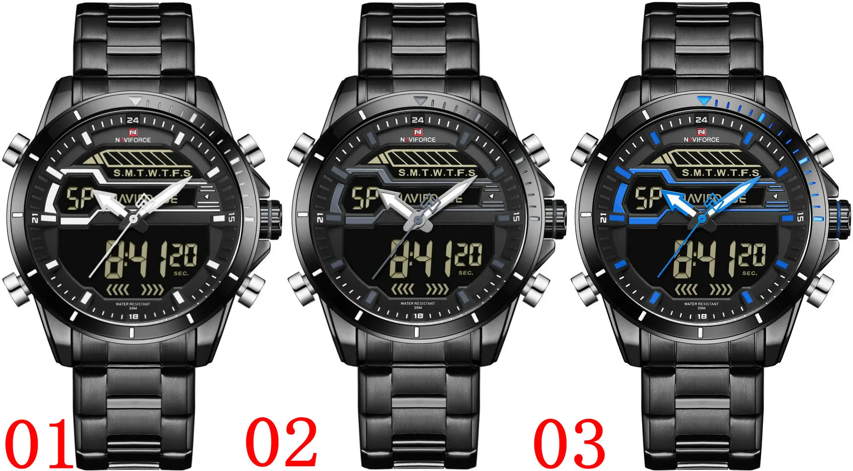 NAVIFORCE NF9133 Men Fashion Casual Quartz Digital Movement Watch Simple Style Stainless Steel Back Light Sport Watch