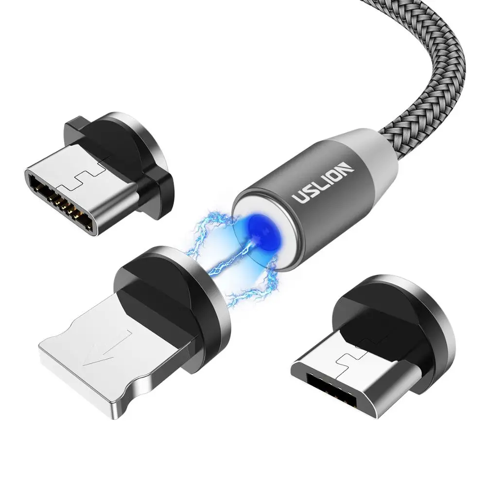 

USLION 3 in 1 Magnetic Cable Micro USB Cable for Android Magnetic Charger Cable, Black;gold;red;silver