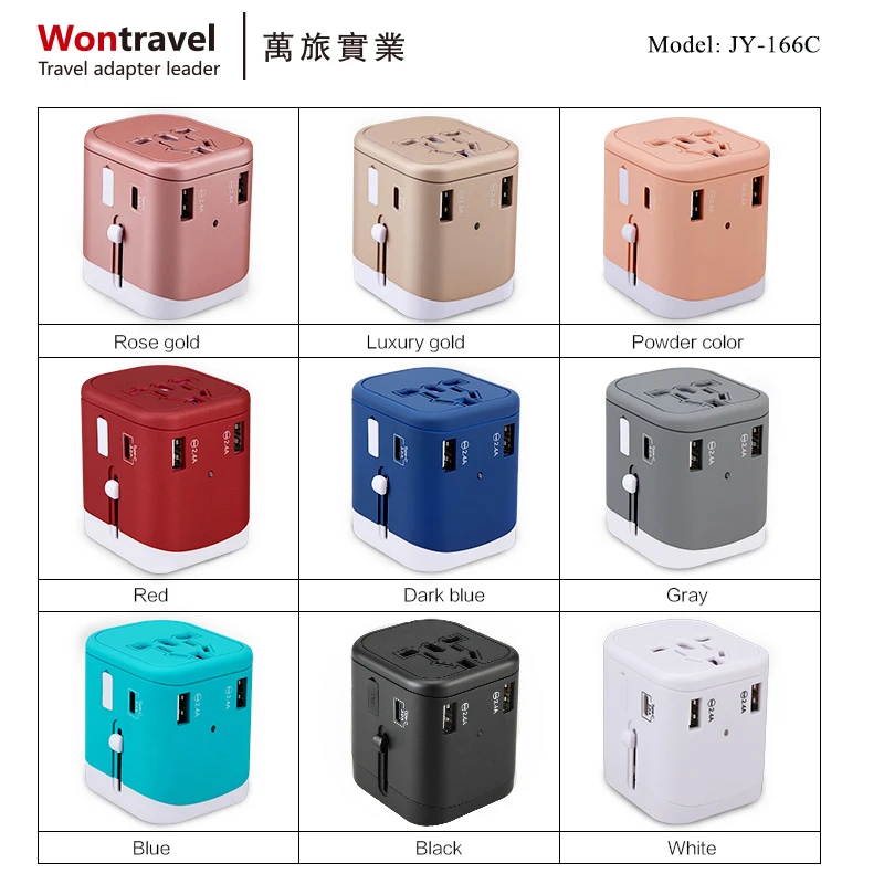 
Newest product Type C quick charger international Travel Universal Charger Plug 100V to 240V Power Adapter USB socket 