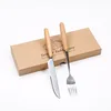Gold factory wholesale cheap wood 2 pcs knife fork steak cutlery set