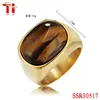 fashion men's stainless steel ring bezel setting Tiger's eye gold men's ring Luxurious tiger eye stone ring