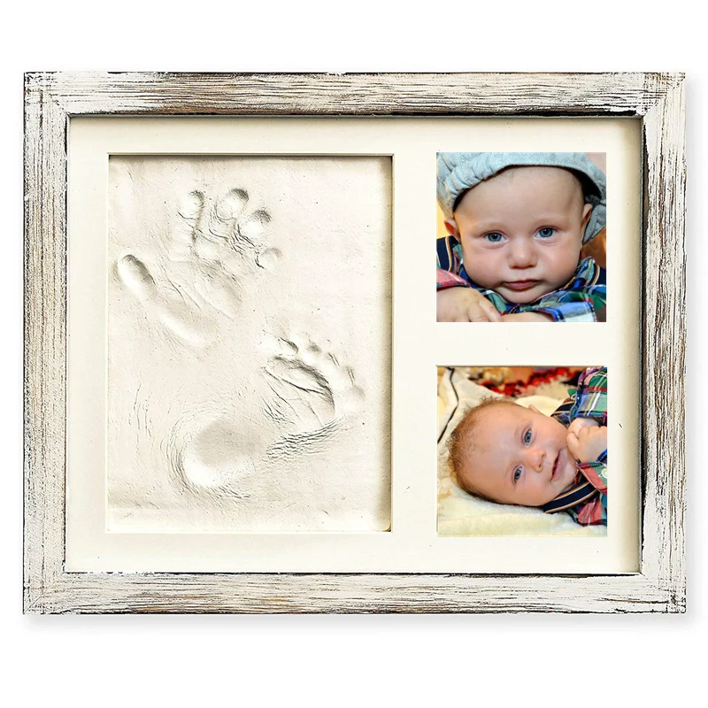 Baby Hand And Footprint Kit In Rustic Farmhouse Frame Baby Handprint