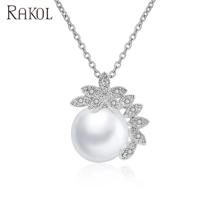 

RAKOL NP049 fashion pearl women necklace zircon necklace for women, As picture