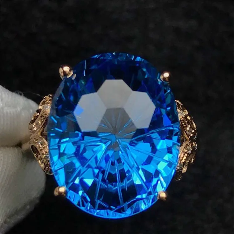 

gem jewelry wholesale luxury 18k gold South Africa real diamond 11.5ct natural blue topaz ring for women