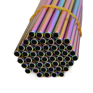 Metal Curved Drinking  Reusable Stainless Steel Straws rainbow  colorful  wholesale