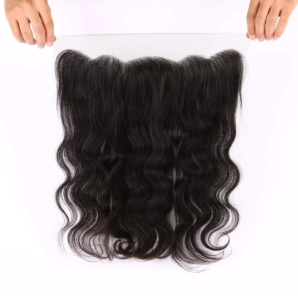 

Body wave natural black brazilian human hair 10-22"swiss lace ear to ear lace frontal hair