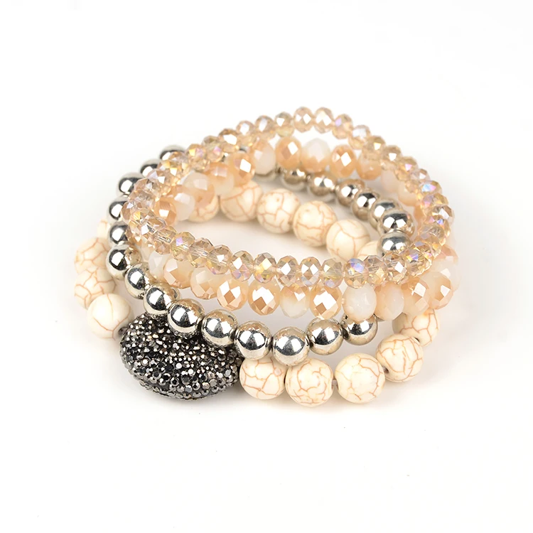 Custom Wholesale Handmade Multilayer Gemstone Charm Wrap Stone Bead Bracelet