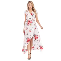 

Wholesale Floral Printed V Neck Casual Long White Maxi Ladies Dresses For Women